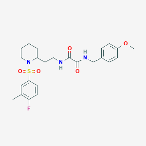 molecular formula C24H30FN3O5S B2712328 N-{2-[1-(4-fluoro-3-methylbenzenesulfonyl)piperidin-2-yl]ethyl}-N'-[(4-methoxyphenyl)methyl]ethanediamide CAS No. 898406-84-3