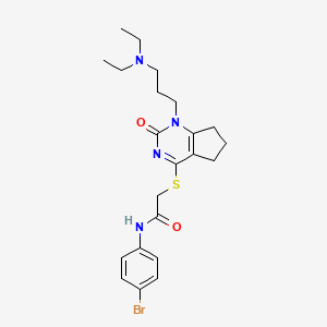 molecular formula C22H29BrN4O2S B2712333 N-(4-bromophenyl)-2-((1-(3-(diethylamino)propyl)-2-oxo-2,5,6,7-tetrahydro-1H-cyclopenta[d]pyrimidin-4-yl)thio)acetamide CAS No. 898460-41-8