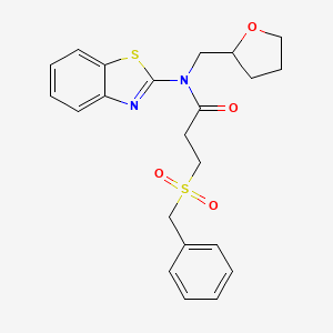 B2712348 N-(benzo[d]thiazol-2-yl)-3-(benzylsulfonyl)-N-((tetrahydrofuran-2-yl)methyl)propanamide CAS No. 923388-11-8