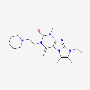 molecular formula C19H28N6O2 B2712349 8-ethyl-1,6,7-trimethyl-3-(2-(piperidin-1-yl)ethyl)-1H-imidazo[2,1-f]purine-2,4(3H,8H)-dione CAS No. 878412-92-1