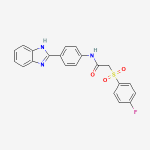 molecular formula C21H16FN3O3S B2712358 N-[4-(1H-benzimidazol-2-yl)phenyl]-2-(4-fluorophenyl)sulfonylacetamide CAS No. 895474-98-3