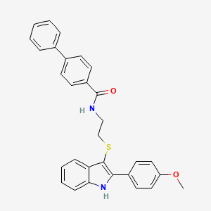 molecular formula C30H26N2O2S B2712489 N-(2-((2-(4-methoxyphenyl)-1H-indol-3-yl)thio)ethyl)-[1,1'-biphenyl]-4-carboxamide CAS No. 850916-94-8