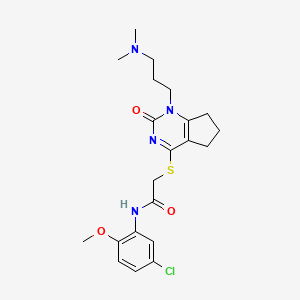 molecular formula C21H27ClN4O3S B2712531 N-(5-chloro-2-methoxyphenyl)-2-((1-(3-(dimethylamino)propyl)-2-oxo-2,5,6,7-tetrahydro-1H-cyclopenta[d]pyrimidin-4-yl)thio)acetamide CAS No. 898434-26-9