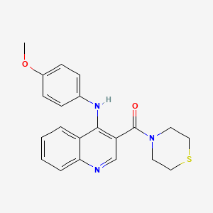 molecular formula C21H21N3O2S B2712619 N-(4-METHOXYPHENYL)-3-(THIOMORPHOLINE-4-CARBONYL)QUINOLIN-4-AMINE CAS No. 1358406-46-8