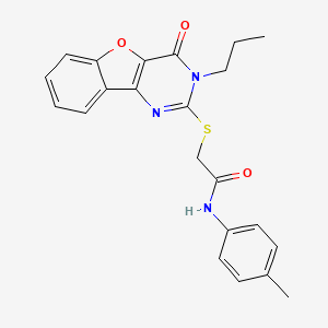 molecular formula C22H21N3O3S B2712783 N-(4-methylphenyl)-2-({6-oxo-5-propyl-8-oxa-3,5-diazatricyclo[7.4.0.0^{2,7}]trideca-1(9),2(7),3,10,12-pentaen-4-yl}sulfanyl)acetamide CAS No. 899961-39-8