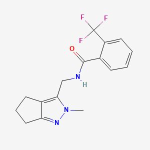 molecular formula C16H16F3N3O B2712846 N-({2-methyl-2H,4H,5H,6H-cyclopenta[c]pyrazol-3-yl}methyl)-2-(trifluoromethyl)benzamide CAS No. 2034289-34-2