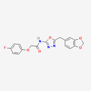 molecular formula C18H14FN3O5 B2712847 N-(5-(benzo[d][1,3]dioxol-5-ylmethyl)-1,3,4-oxadiazol-2-yl)-2-(4-fluorophenoxy)acetamide CAS No. 1105237-29-3