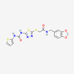 molecular formula C17H15N5O4S3 B2712888 N-(benzo[d][1,3]dioxol-5-ylmethyl)-2-((5-(3-(thiophen-2-yl)ureido)-1,3,4-thiadiazol-2-yl)thio)acetamide CAS No. 1170418-35-5