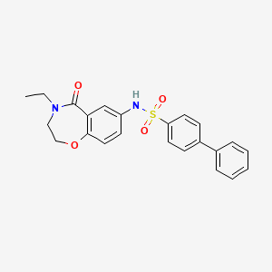 molecular formula C23H22N2O4S B2712915 N-(4-ethyl-5-oxo-2,3,4,5-tetrahydrobenzo[f][1,4]oxazepin-7-yl)-[1,1'-biphenyl]-4-sulfonamide CAS No. 922553-73-9