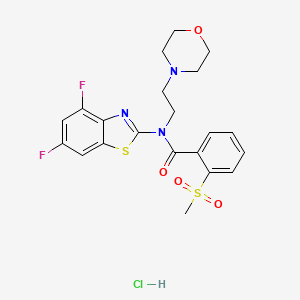 molecular formula C21H22ClF2N3O4S2 B2712922 N-(4,6-DIFLUORO-1,3-BENZOTHIAZOL-2-YL)-2-METHANESULFONYL-N-[2-(MORPHOLIN-4-YL)ETHYL]BENZAMIDE HYDROCHLORIDE CAS No. 1215473-38-3