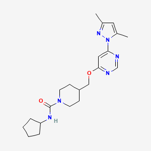 molecular formula C21H30N6O2 B2712946 N-cyclopentyl-4-({[6-(3,5-dimethyl-1H-pyrazol-1-yl)pyrimidin-4-yl]oxy}methyl)piperidine-1-carboxamide CAS No. 2380086-41-7