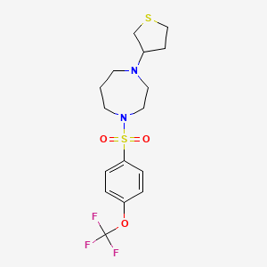 molecular formula C16H21F3N2O3S2 B2712947 1-(Tetrahydrothiophen-3-yl)-4-((4-(trifluoromethoxy)phenyl)sulfonyl)-1,4-diazepane CAS No. 2320458-94-2