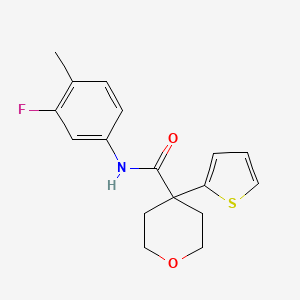 N-(3-fluoro-4-methylphenyl)-4-thiophen-2-yloxane-4-carboxamide