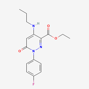 molecular formula C16H18FN3O3 B2712961 Ethyl 1-(4-fluorophenyl)-6-oxo-4-(propylamino)-1,6-dihydropyridazine-3-carboxylate CAS No. 922016-91-9