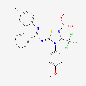 molecular formula C26H23Cl3N4O3S B2712965 methyl (5Z)-4-(4-methoxyphenyl)-5-{[(1E)-[N'-(4-methylphenyl)imino](phenyl)methyl]imino}-3-(trichloromethyl)-1,2,4-thiadiazolidine-2-carboxylate CAS No. 372520-97-3