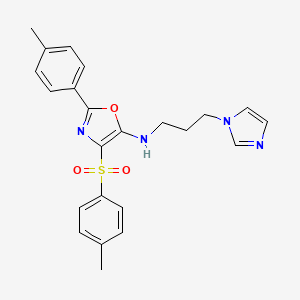 molecular formula C23H24N4O3S B2712992 N-[3-(1H-imidazol-1-yl)propyl]-4-(4-methylbenzenesulfonyl)-2-(4-methylphenyl)-1,3-oxazol-5-amine CAS No. 862761-67-9