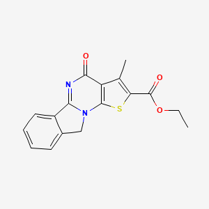 molecular formula C17H14N2O3S B2713012 ethyl 5-methyl-7-oxo-3-thia-1,8-diazatetracyclo[7.7.0.02,6.010,15]hexadeca-2(6),4,8,10,12,14-hexaene-4-carboxylate CAS No. 325733-81-1