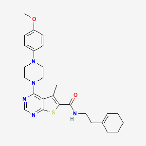 molecular formula C27H33N5O2S B2713017 N-[2-(cyclohex-1-en-1-yl)ethyl]-4-[4-(4-methoxyphenyl)piperazin-1-yl]-5-methylthieno[2,3-d]pyrimidine-6-carboxamide CAS No. 421563-85-1
