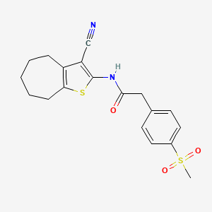molecular formula C19H20N2O3S2 B2713071 N-{3-cyano-4H,5H,6H,7H,8H-cyclohepta[b]thiophen-2-yl}-2-(4-methanesulfonylphenyl)acetamide CAS No. 941971-53-5