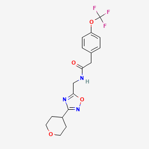 molecular formula C17H18F3N3O4 B2713171 N-{[3-(oxan-4-yl)-1,2,4-oxadiazol-5-yl]methyl}-2-[4-(trifluoromethoxy)phenyl]acetamide CAS No. 2034423-41-9