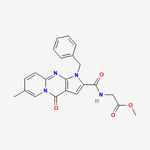 molecular formula C22H20N4O4 B2713195 methyl 2-({6-benzyl-12-methyl-2-oxo-1,6,8-triazatricyclo[7.4.0.0^{3,7}]trideca-3(7),4,8,10,12-pentaen-5-yl}formamido)acetate CAS No. 900286-81-9