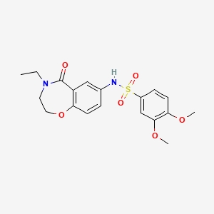 molecular formula C19H22N2O6S B2713211 N-(4-ethyl-5-oxo-2,3,4,5-tetrahydrobenzo[f][1,4]oxazepin-7-yl)-3,4-dimethoxybenzenesulfonamide CAS No. 926032-04-4