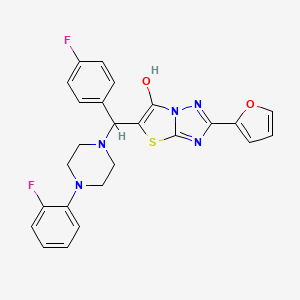 molecular formula C25H21F2N5O2S B2713215 5-((4-Fluorophenyl)(4-(2-fluorophenyl)piperazin-1-yl)methyl)-2-(furan-2-yl)thiazolo[3,2-b][1,2,4]triazol-6-ol CAS No. 887222-22-2