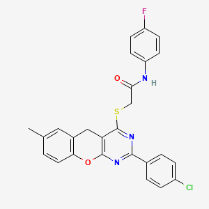 2-((2-(4-chlorophenyl)-7-methyl-5H-chromeno[2,3-d]pyrimidin-4-yl)thio)-N-(4-fluorophenyl)acetamide