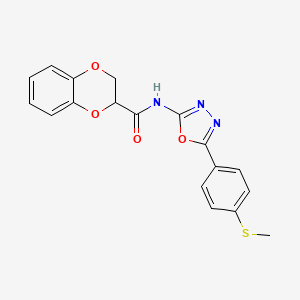 molecular formula C18H15N3O4S B2713262 N-(5-(4-(methylthio)phenyl)-1,3,4-oxadiazol-2-yl)-2,3-dihydrobenzo[b][1,4]dioxine-2-carboxamide CAS No. 886919-29-5