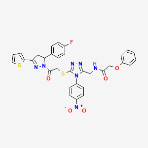 N-[[5-[2-[3-(4-fluorophenyl)-5-thiophen-2-yl-3,4-dihydropyrazol-2-yl]-2-oxoethyl]sulfanyl-4-(4-nitrophenyl)-1,2,4-triazol-3-yl]methyl]-2-phenoxyacetamide