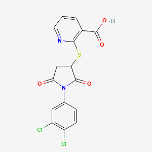 2-((1-(3,4-Dichlorophenyl)-2,5-dioxopyrrolidin-3-yl)thio)nicotinic acid