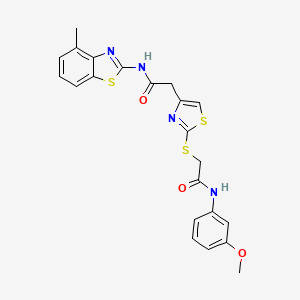 molecular formula C22H20N4O3S3 B2713369 N-(3-methoxyphenyl)-2-((4-(2-((4-methylbenzo[d]thiazol-2-yl)amino)-2-oxoethyl)thiazol-2-yl)thio)acetamide CAS No. 941892-55-3