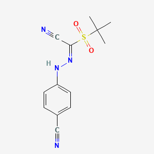 molecular formula C13H14N4O2S B2713421 4-{2-[(Tert-butylsulfonyl)(cyano)methylene]hydrazino}benzenecarbonitrile CAS No. 241127-14-0