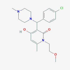 molecular formula C21H28ClN3O3 B2713428 3-((4-chlorophenyl)(4-methylpiperazin-1-yl)methyl)-4-hydroxy-1-(2-methoxyethyl)-6-methylpyridin-2(1H)-one CAS No. 897735-14-7