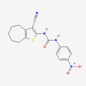 molecular formula C17H16N4O3S B2713431 1-(3-cyano-5,6,7,8-tetrahydro-4H-cyclohepta[b]thiophen-2-yl)-3-(4-nitrophenyl)urea CAS No. 476324-45-5