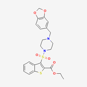 molecular formula C23H24N2O6S2 B2713481 Ethyl 3-((4-(benzo[d][1,3]dioxol-5-ylmethyl)piperazin-1-yl)sulfonyl)benzo[b]thiophene-2-carboxylate CAS No. 946238-44-4