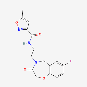 molecular formula C16H16FN3O4 B2713485 N-(2-(7-fluoro-3-oxo-2,3-dihydrobenzo[f][1,4]oxazepin-4(5H)-yl)ethyl)-5-methylisoxazole-3-carboxamide CAS No. 1903438-07-2