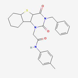 2-{5-benzyl-4,6-dioxo-8-thia-3,5-diazatricyclo[7.4.0.0^{2,7}]trideca-1(9),2(7),10,12-tetraen-3-yl}-N-(4-methylphenyl)acetamide