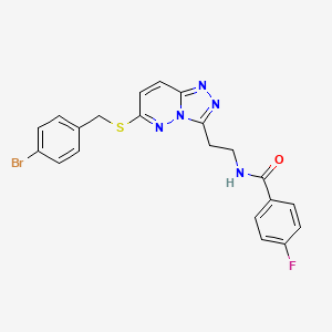 molecular formula C21H17BrFN5OS B2713531 N-(2-(6-((4-bromobenzyl)thio)-[1,2,4]triazolo[4,3-b]pyridazin-3-yl)ethyl)-4-fluorobenzamide CAS No. 897758-97-3