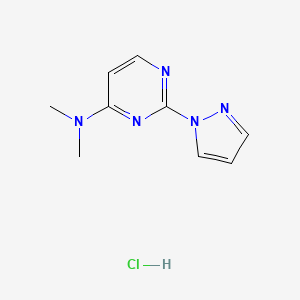 molecular formula C9H12ClN5 B2713536 N,N-Dimethyl-2-pyrazol-1-ylpyrimidin-4-amine;hydrochloride CAS No. 2320149-21-9