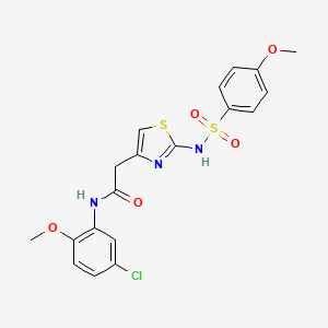 molecular formula C19H18ClN3O5S2 B2713543 N-(5-chloro-2-methoxyphenyl)-2-(2-(4-methoxyphenylsulfonamido)thiazol-4-yl)acetamide CAS No. 922075-05-6