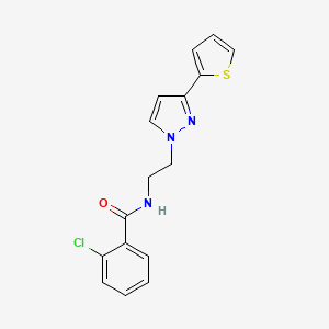 molecular formula C16H14ClN3OS B2713547 2-氯-N-(2-(3-(噻吩-2-基)-1H-吡唑-1-基)乙基)苯甲酰胺 CAS No. 1448059-77-5