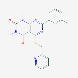 molecular formula C21H19N5O2S B2713552 1,3-Dimethyl-7-(3-methylphenyl)-5-(pyridin-2-ylmethylsulfanyl)pyrimido[4,5-d]pyrimidine-2,4-dione CAS No. 872688-30-7