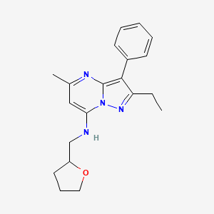 molecular formula C20H24N4O B2713556 2-ethyl-5-methyl-3-phenyl-N-(tetrahydrofuran-2-ylmethyl)pyrazolo[1,5-a]pyrimidin-7-amine CAS No. 902009-36-3