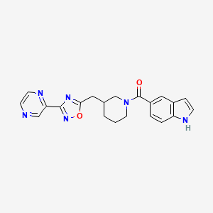 molecular formula C21H20N6O2 B2713558 (1H-indol-5-yl)(3-((3-(pyrazin-2-yl)-1,2,4-oxadiazol-5-yl)methyl)piperidin-1-yl)methanone CAS No. 1706308-76-0