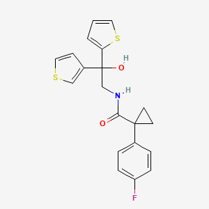 molecular formula C20H18FNO2S2 B2713569 1-(4-fluorophenyl)-N-(2-hydroxy-2-(thiophen-2-yl)-2-(thiophen-3-yl)ethyl)cyclopropanecarboxamide CAS No. 2034237-21-1