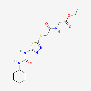 Ethyl 2-(2-((5-(3-cyclohexylureido)-1,3,4-thiadiazol-2-yl)thio)acetamido)acetate