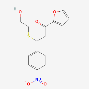 molecular formula C15H15NO5S B2713585 1-(Furan-2-yl)-3-((2-hydroxyethyl)thio)-3-(4-nitrophenyl)propan-1-one CAS No. 446269-73-4