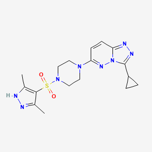 molecular formula C17H22N8O2S B2713587 3-cyclopropyl-6-(4-((3,5-dimethyl-1H-pyrazol-4-yl)sulfonyl)piperazin-1-yl)-[1,2,4]triazolo[4,3-b]pyridazine CAS No. 1240261-89-5