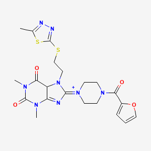 molecular formula C21H24N8O4S2 B2713610 8-[4-(furan-2-carbonyl)piperazin-1-yl]-1,3-dimethyl-7-{2-[(5-methyl-1,3,4-thiadiazol-2-yl)sulfanyl]ethyl}-2,3,6,7-tetrahydro-1H-purine-2,6-dione CAS No. 673443-33-9